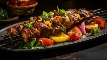 photo de shish tawak comme une plat dans une haut de gamme restaurant. génératif ai