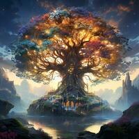 fantaisie arbre de la vie magique conception spirituel ai génératif photo