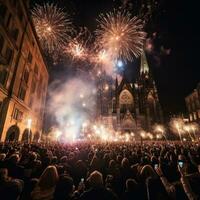 feux d'artifice lumière en haut le ciel au dessus eau de Cologne carnaval célébrations photo