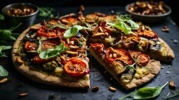végétalien Pizza. ringard, croustillant, et chargé de légumes photo