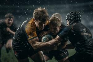 Masculin le rugby joueurs en compétition sur le le rugby champ photo