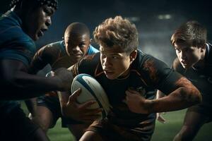 Masculin le rugby joueurs en compétition sur le le rugby champ photo