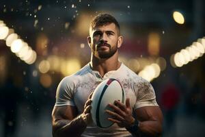 Masculin le rugby joueurs en compétition sur le le rugby champ photo