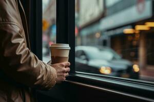 automobiliste à la recherche à café par fenêtre un service Contexte avec vide espace pour texte photo