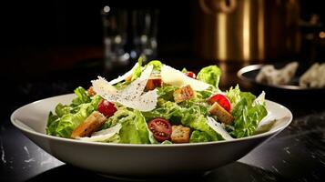 photo de César salade comme une plat dans une haut de gamme restaurant. génératif ai