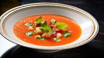 photo de Gaspacho comme une plat dans une haut de gamme restaurant. génératif ai