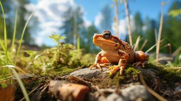 photo de grenouille dans là forêt avec bleu ciel. génératif ai