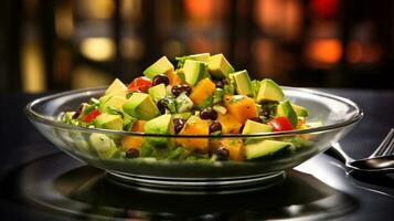 photo de Papaye et Avocat salade comme une plat dans une haut de gamme restaurant. génératif ai