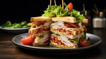 photo de club sandwich comme une plat dans une haut de gamme restaurant. génératif ai