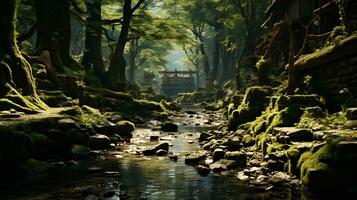 magique forêt scènes avec luxuriant verdure photo