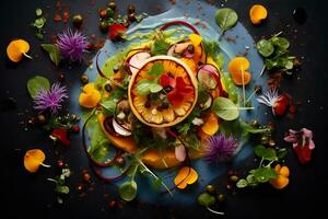 photographier coloré et délicieux végétarien vaisselle photo