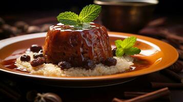 photo de riz et Date pudding - ros bel tamr comme une plat dans une haut de gamme restaurant. génératif ai