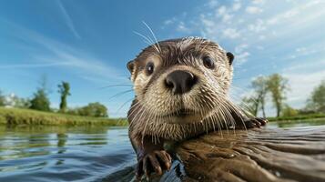 photo de une loutre en dessous de bleu ciel. génératif ai