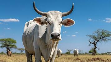photo de une zébu brahmane bétail dans le les terres agricoles. génératif ai