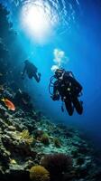 corail récif conservation. plongeurs explorer une coloré sous-marin monde photo