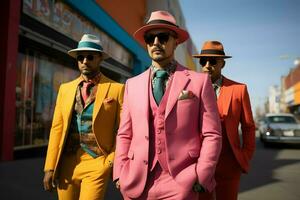 une groupe de Hommes porter coloré costume photo