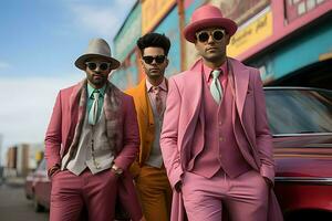 une groupe de Hommes porter coloré costume photo