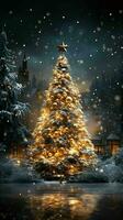 d'or Noël arbre avec pétillant lumières. génératif ai photo