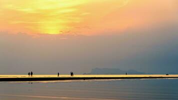 silhouette de gens relaxant sur le plage photo