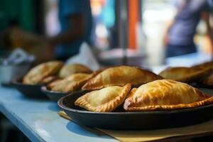 Empanadas table café. produire ai photo