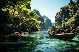 bateau thaïlandais paysage marin côtier paysage Voyage photo génératif ai