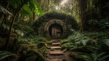 découvrir le enchanteur portail caché dans une luxuriant tropical forêt photo