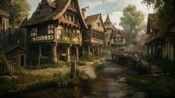 d'inspiration médiévale fantaisie village avec ultradétaillé la photographie photo