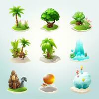 ensemble de 9 adorable tropical île Icônes pour 3d Jeu les atouts photo