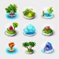 ensemble de 9 adorable tropical île Icônes pour 3d Jeu les atouts photo