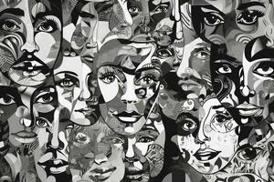 abstrait visages collage une coloré et expressif Contexte pour psychologie et lié au stress contenu photo