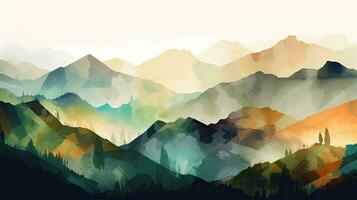 majestueux Matin montagnes dans abstrait aquarelle photo