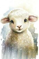 aquarelle illustration de un adorable bébé agneau pour garderie art photo