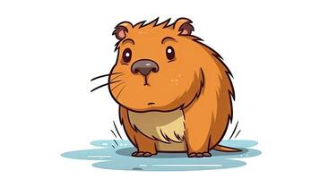 mignonne dessin animé capybara en portant une fleur photo