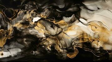 abstrait fumée dans noir et or briller sur aquarelle Contexte photo