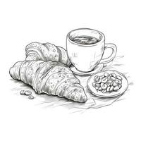 minimaliste petit déjeuner avec croissant et café dans une ligne style photo