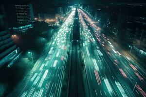 aérien vue de voitures excès de vitesse par ville des rues photo