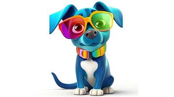 cool canin dans nuances dessin animé chien avec coloré des lunettes de soleil sur blanc Contexte photo