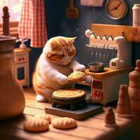 adorable chat cuisson dans miniature monde photo