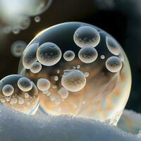 congelé bulle fermer une aperçu dans une hiver pays des merveilles photo