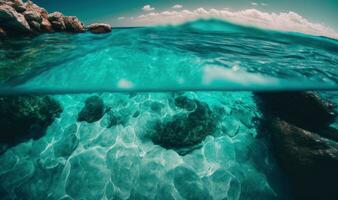 émeraude côte Sardaigne fermer de Naturel texture dans transparent turquoise mer l'eau photo