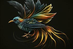 vibrant oiseau de paradis sur noir Contexte photo
