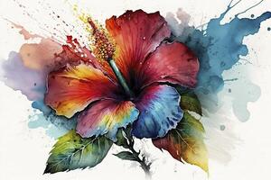 vibrant hibiscus fleur La peinture dans aquarelles photo