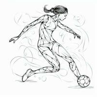 élégant une ligne dessin de une football joueur coups de pied le Balle photo
