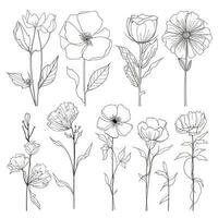 minimaliste une ligne illustration de fleur et plante ensemble pour impressions photo