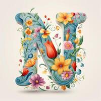 audacieux floral lettre w sur blanc Contexte photo