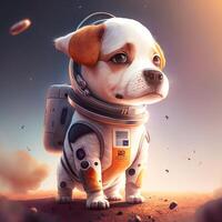 adorable Animé chien dans astronaute costume pour enfants livre ou éducatif matériaux photo