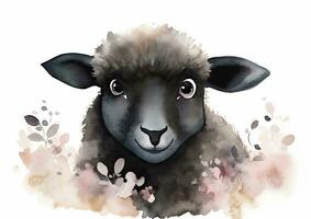 adorable noir mouton avec rose yeux dans une naïve dessin style photo