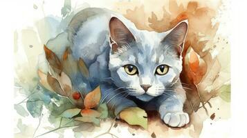 adorable aquarelle illustration de une cheveux courts chat photo