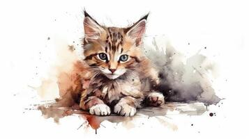 adorable aquarelle chaton illustration sur blanc Contexte photo