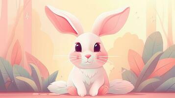 adorable lapin dessin animé personnage sur pastel Contexte photo